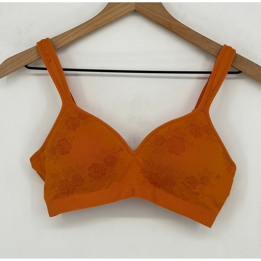 Underoutfit Bra Women Small Orange Floral Wireless Comfort Everyday Style 460